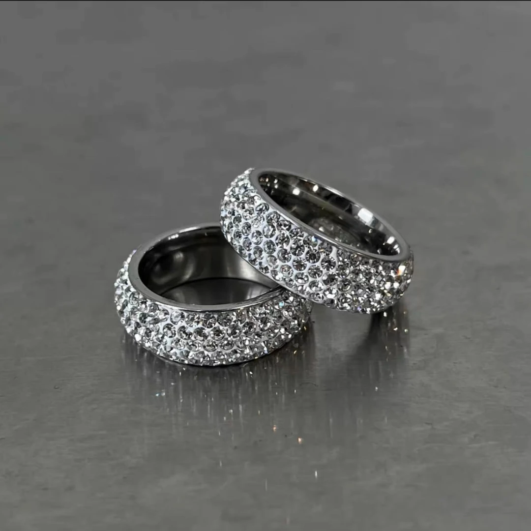 钛钢戒指 潮流饰品欧美流行5排宽面满天星古巴高级感轻奢指环戒指