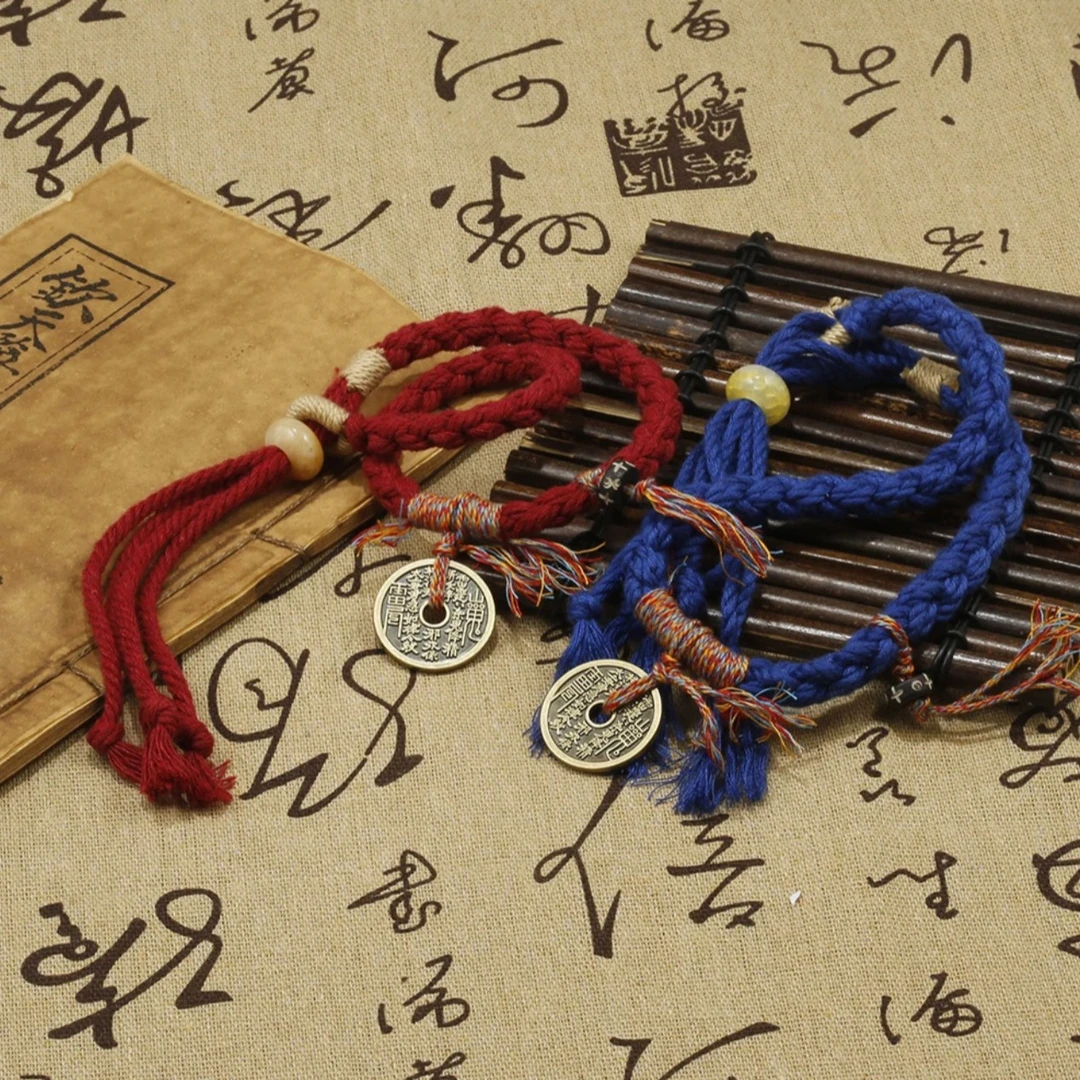 铜合金布艺手链 时尚饰品山鬼花钱百搭情侣古风编织素款手绳简约