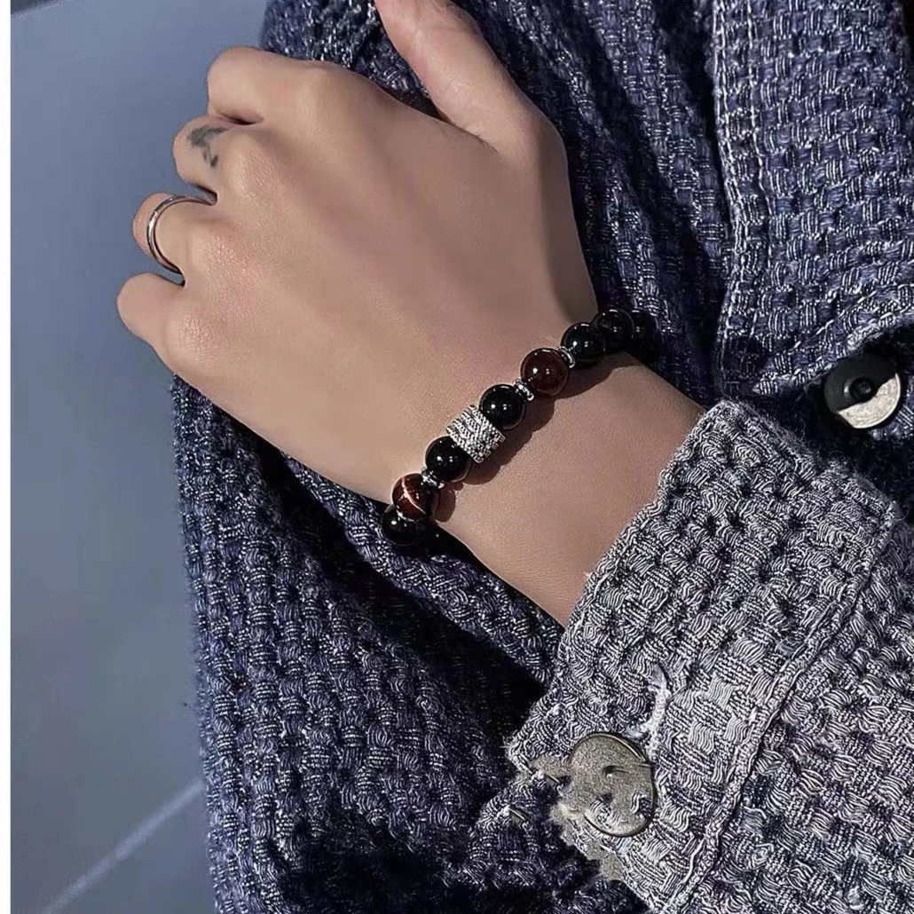 合金陶瓷手链 潮流饰品高级感ins小众设计复古虎皮亮光珠手串编织