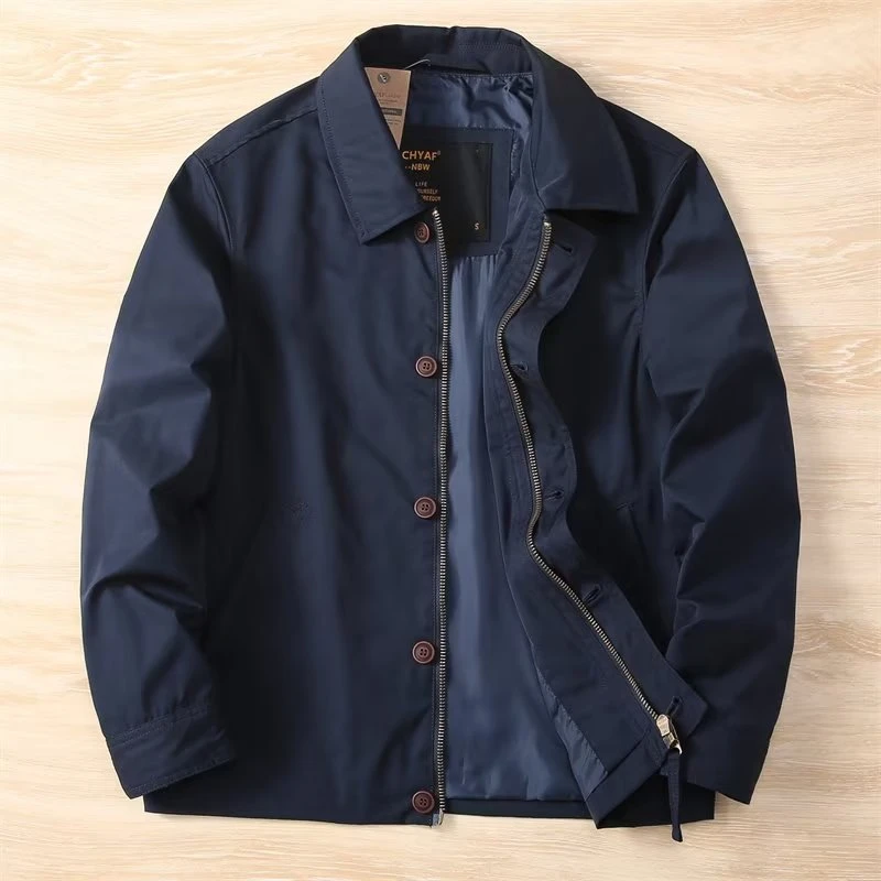 美式新款2023商务秋冬防风夹克外套单衣纯色休闲百搭翻领大码男