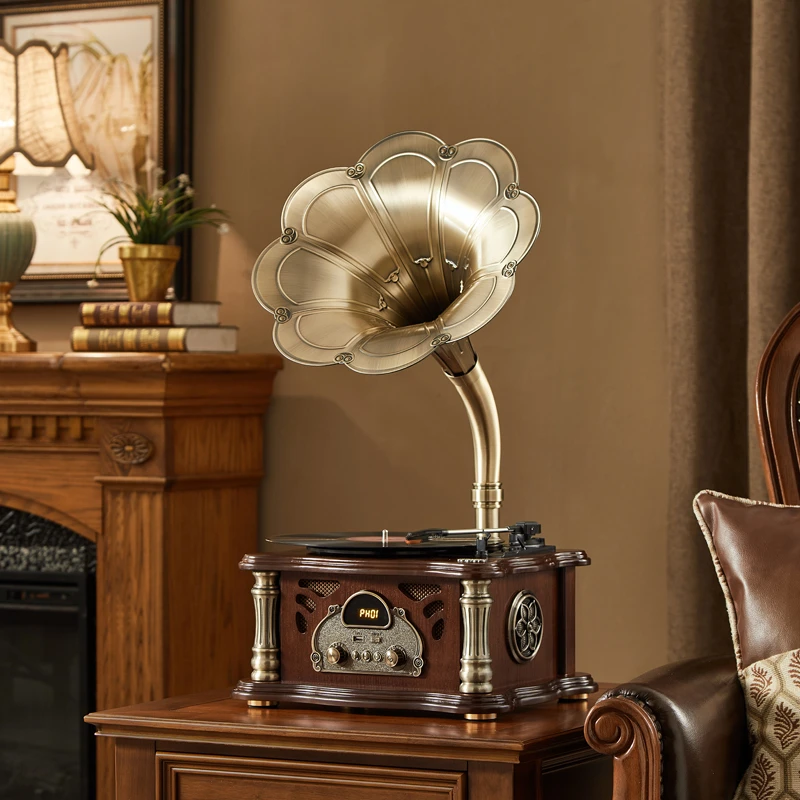 留声机复古唱片机电唱机客厅欧美式音响实木台式老式黑胶唱片机