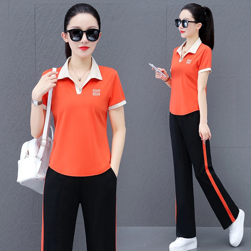 3180夏季立领洋气清凉大码显瘦优雅妈妈广场舞两件套运动套装