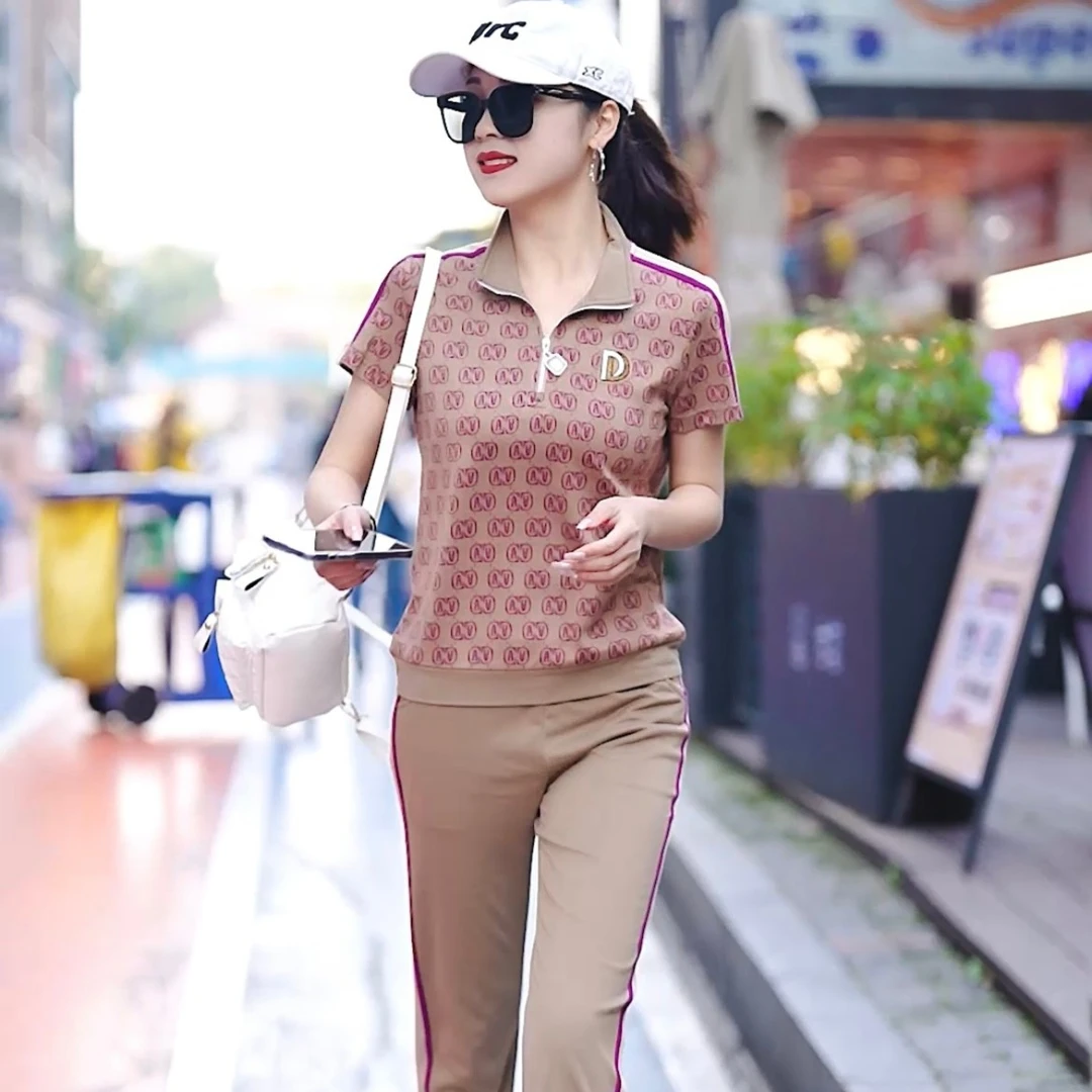 3372夏季时尚运动优雅妈妈中老年广场舞休闲透气运动套装(现货)