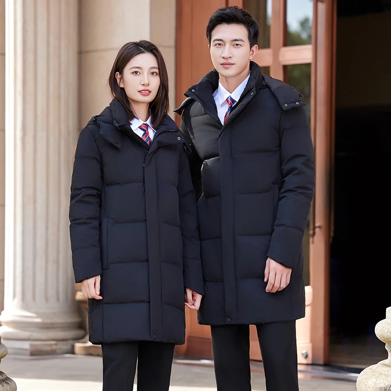黑色棉服男女中长款职业银行商务行政冬季厚外套珠宝店酒店工作服