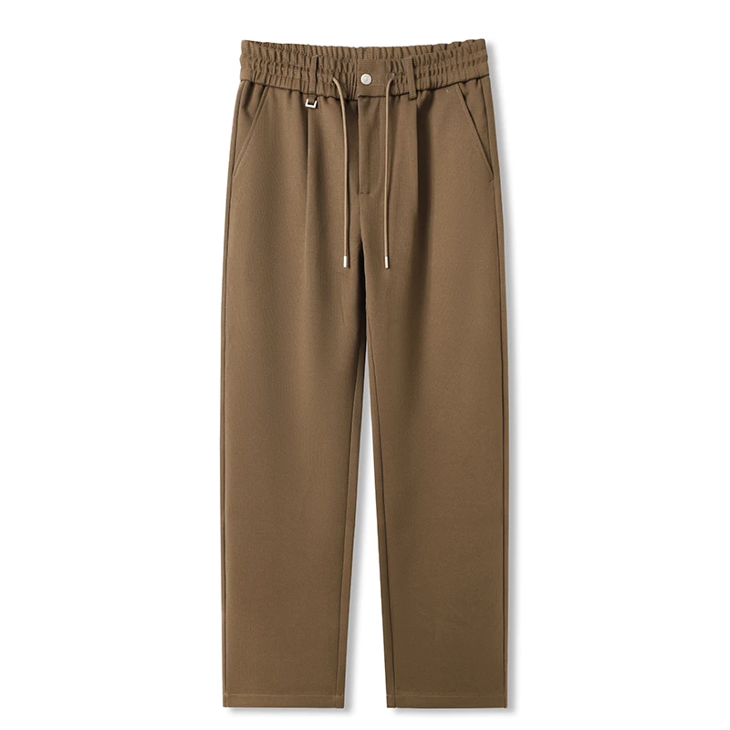 秋冬季宽松显瘦松紧腰系带加厚卫裤男休闲裤简约直筒裤百搭长裤