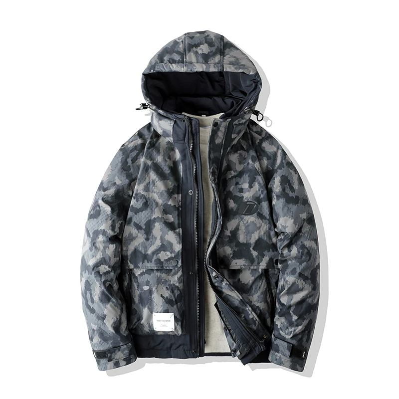 冬季新款连帽迷彩羽绒服男时尚潮流保暖防寒白鸭绒外套休闲冬装