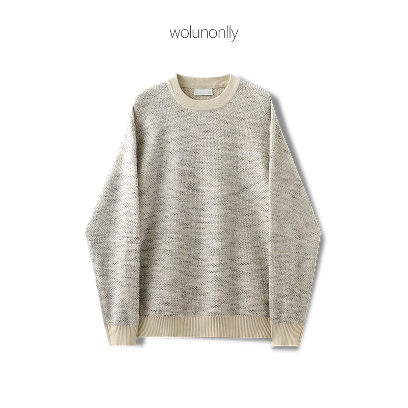 冬季高定老钱风韩系cleanfif重工混沙手工提花圆领毛衣男