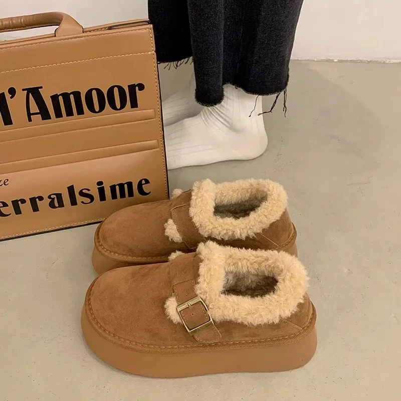 厚底雪地靴女款冬季加绒美拉德乐福棉鞋2024新款一脚蹬复古勃肯鞋