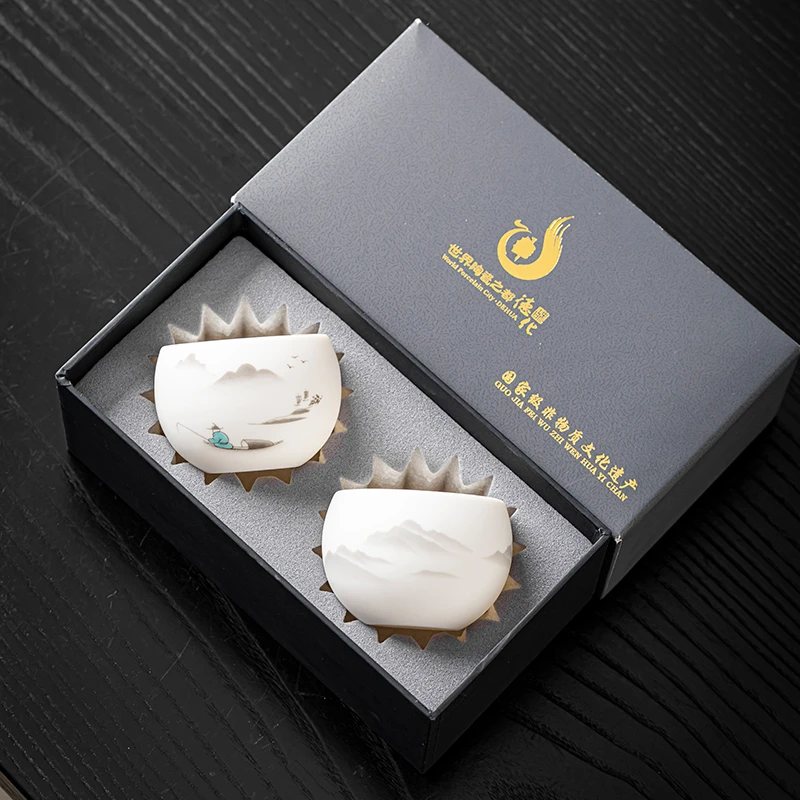 羊脂玉白瓷主人杯陶瓷中式高档个人专用喝茶杯单杯情侣对杯礼盒装