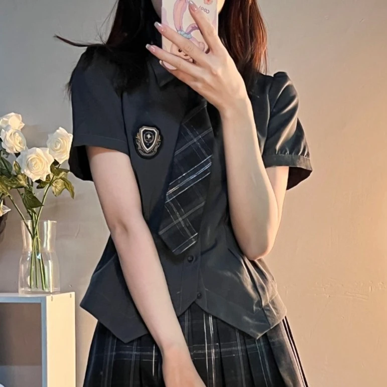 音奈女子 短长袖多色收腰衬衫 织物猪原创学院风显瘦日系jk制服