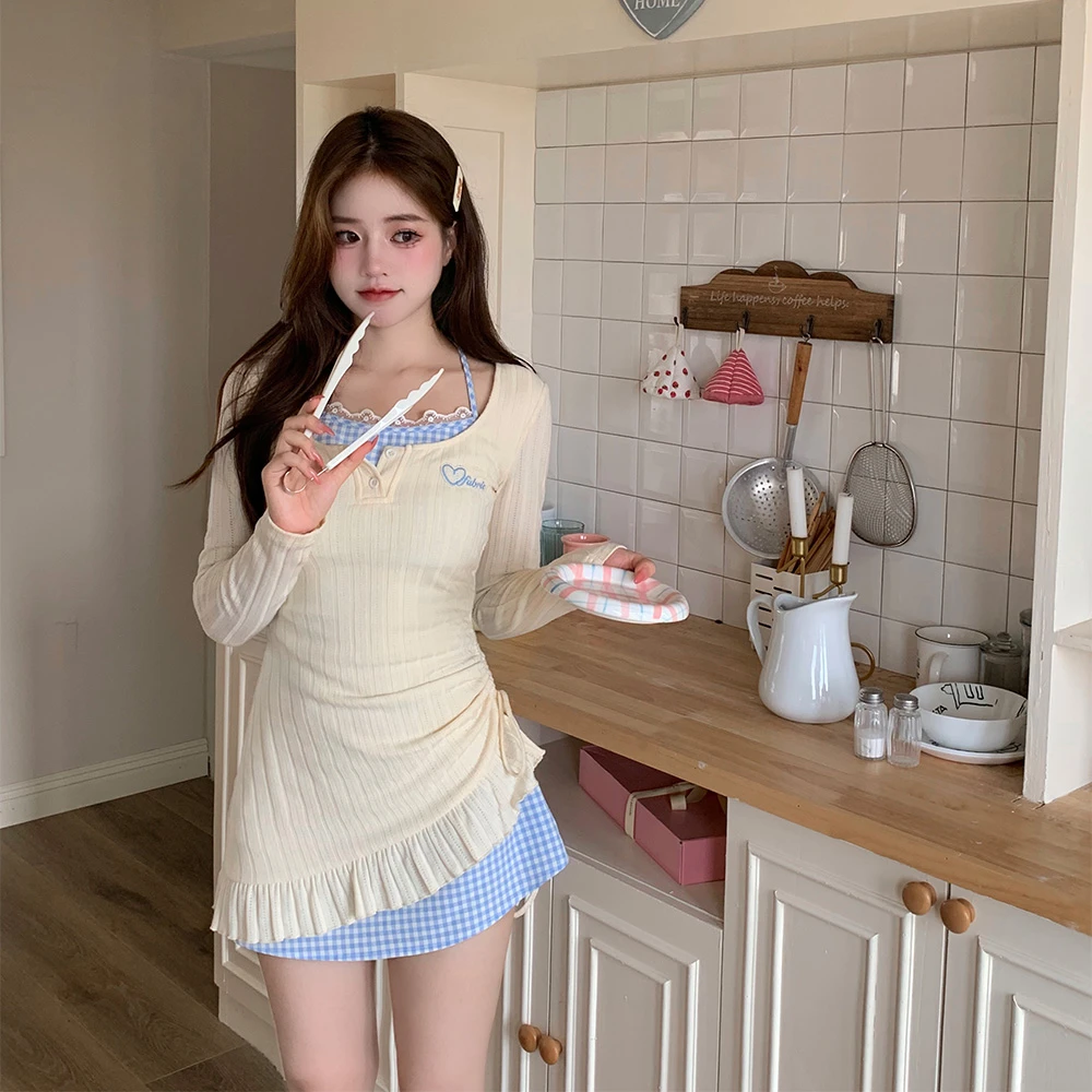 海盐甜心 织物猪原创 纯欲氛围不规格挂脖针织连衣裙设计感