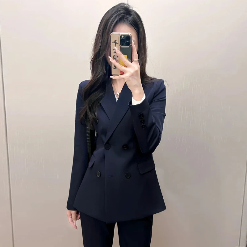 高级感藏青黑色职业西装外套女士春秋季新款工作正装套装职场女