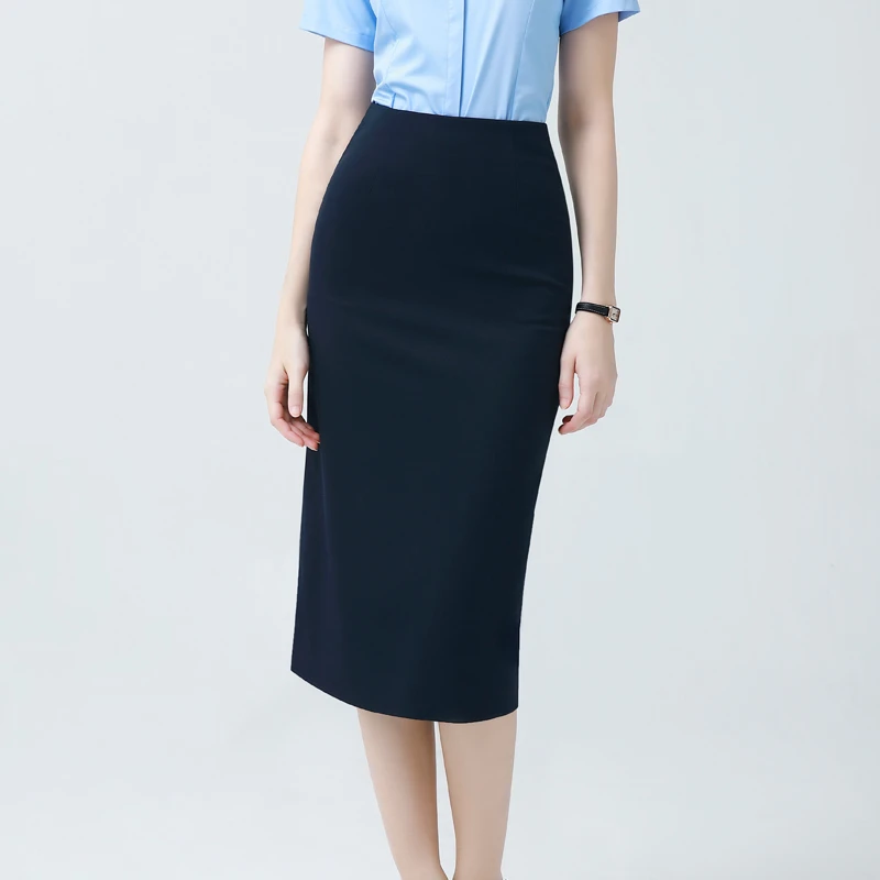 职业藏青色包臀半身裙女秋季工作裙面试正装中长款过膝西装包臀裙