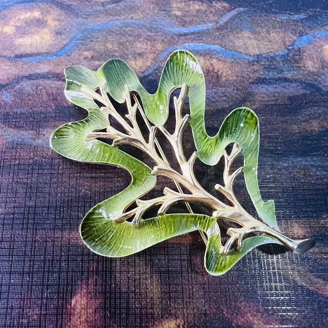 铜合金珐琅胸针 中古回流 Sarah Cov考文垂vintage珐琅树叶胸针