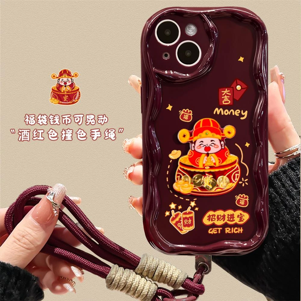 适用于苹果华为OPPO小米VIVO高级感简约财神LJ奶油纹手机壳1M045