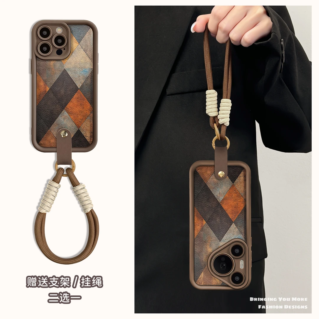 适用于苹果16华为OPPO小米VIVO高颜值个性皮纹LJ阶梯手机壳AA0236