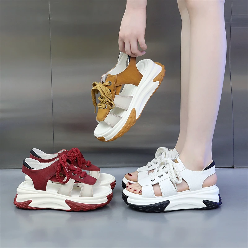 复古罗马凉鞋女2023夏季网红松糕厚底沙滩凉鞋平底学生运动休闲鞋