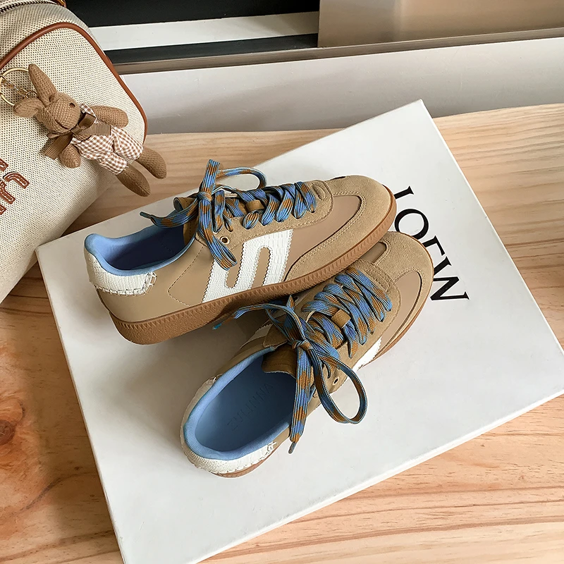 复古德训鞋女增高真皮系带美式休闲运动鞋百搭小个子内增高阿甘鞋