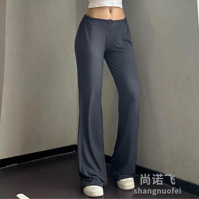 尚诺飞 新款升级v字低腰拉链健身休闲垂坠直筒裤子居家运动拖地裤