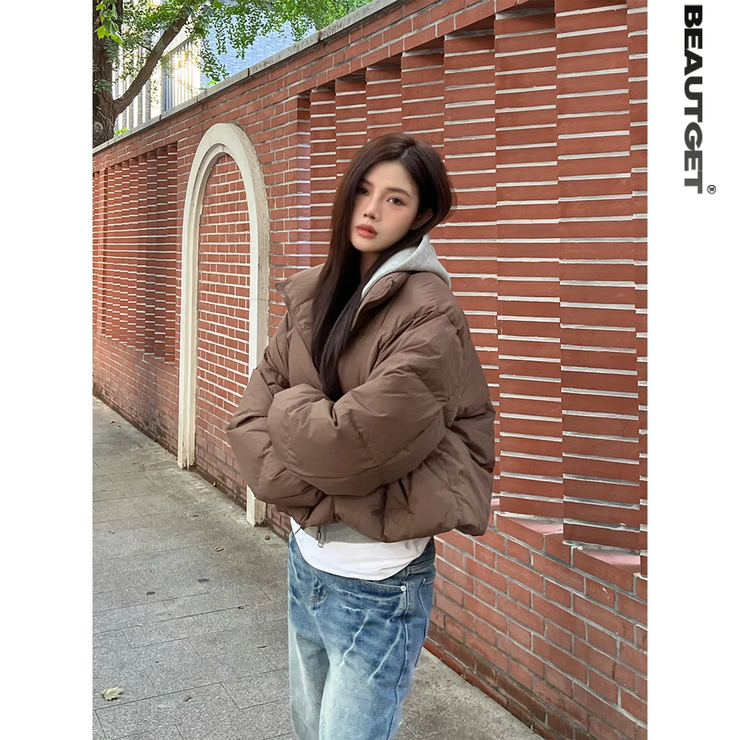BEAUTGET美式街头潮流短款廓版立领羽绒服街头潮牌宽松羽绒外套