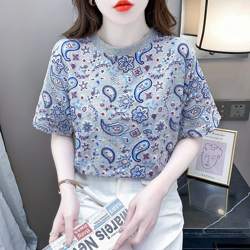 夏装设计感正肩短袖t恤女2024新款打底衫欧货洋气半袖圆领上衣服