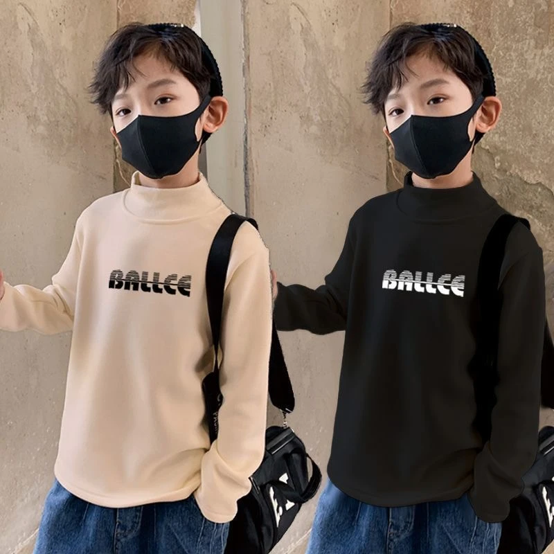 男童德绒卫衣半高领秋冬2024新款冬季加厚打底衫中大儿童男孩上衣