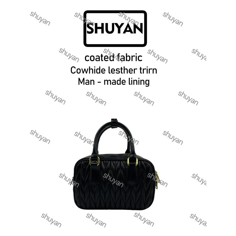 姝宴手工打造真皮女士新款包TA0220手提褶皱黑色