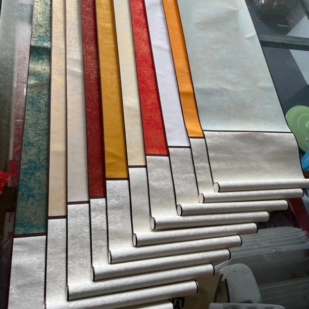 泾县四尺对开彩色蜡染鎏金挂轴宣纸十色可选