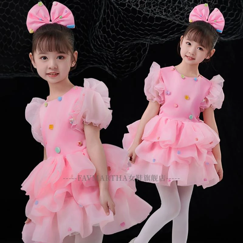 六一儿童演出服蓬蓬纱裙幼儿园女童公主裙蝴蝶结合唱团舞蹈表演服