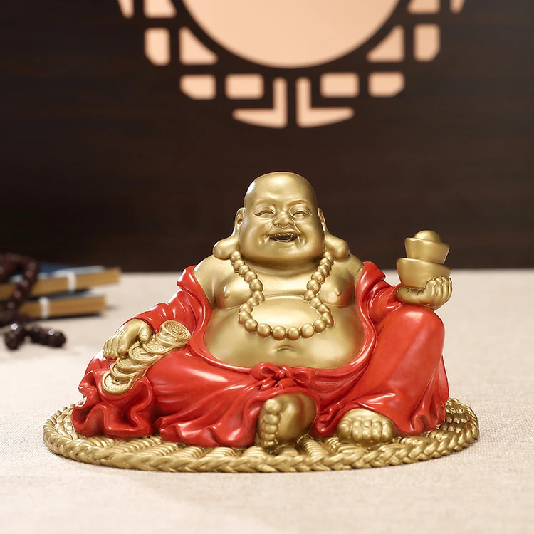 布袋弥勒佛摆件彩铜工艺家居装饰送礼寓意彩绘客厅玄关创新新中式