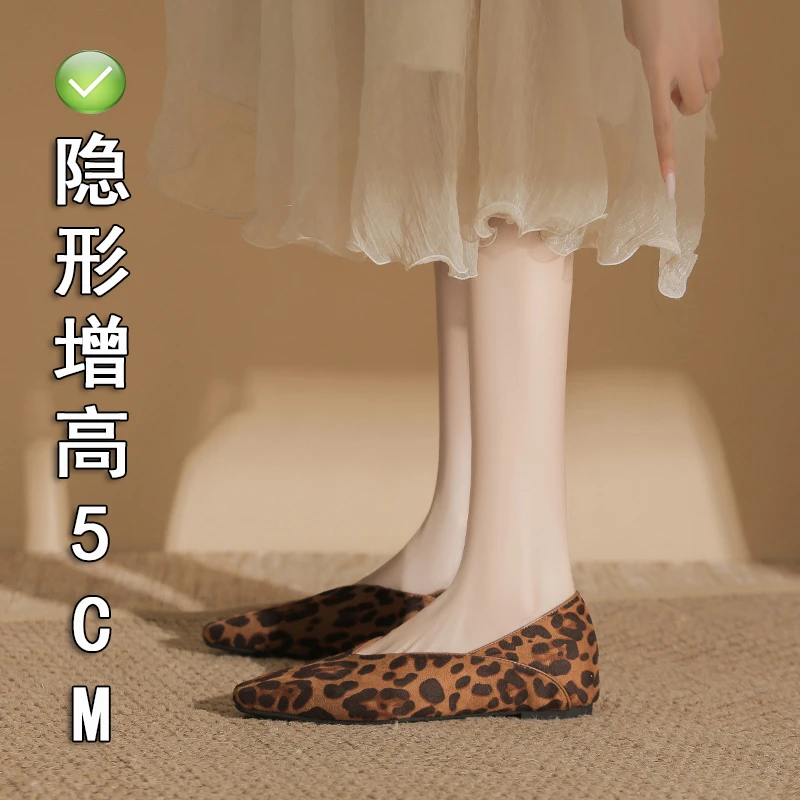 小个子内增高5cm法式方头复古通勤两穿平底单鞋女秋冬瓢鞋奶奶鞋