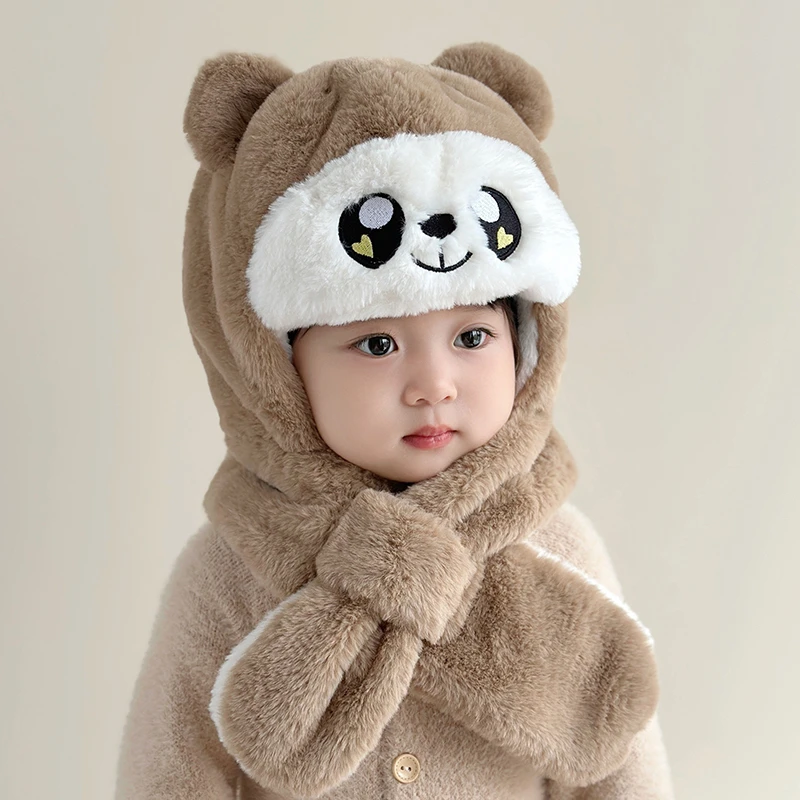 儿童帽子宝宝围巾一体秋冬季可爱超萌帽男女童加厚保暖婴儿护耳帽