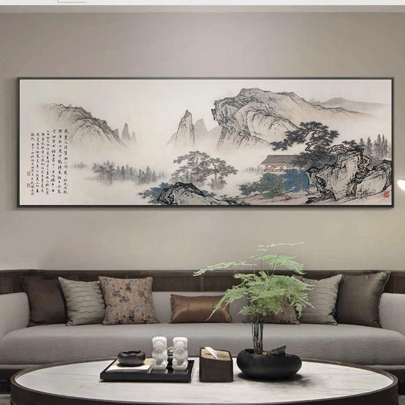 zhenji/臻迹新中式客厅山水画大气名人挂画书房水墨画办公室壁画