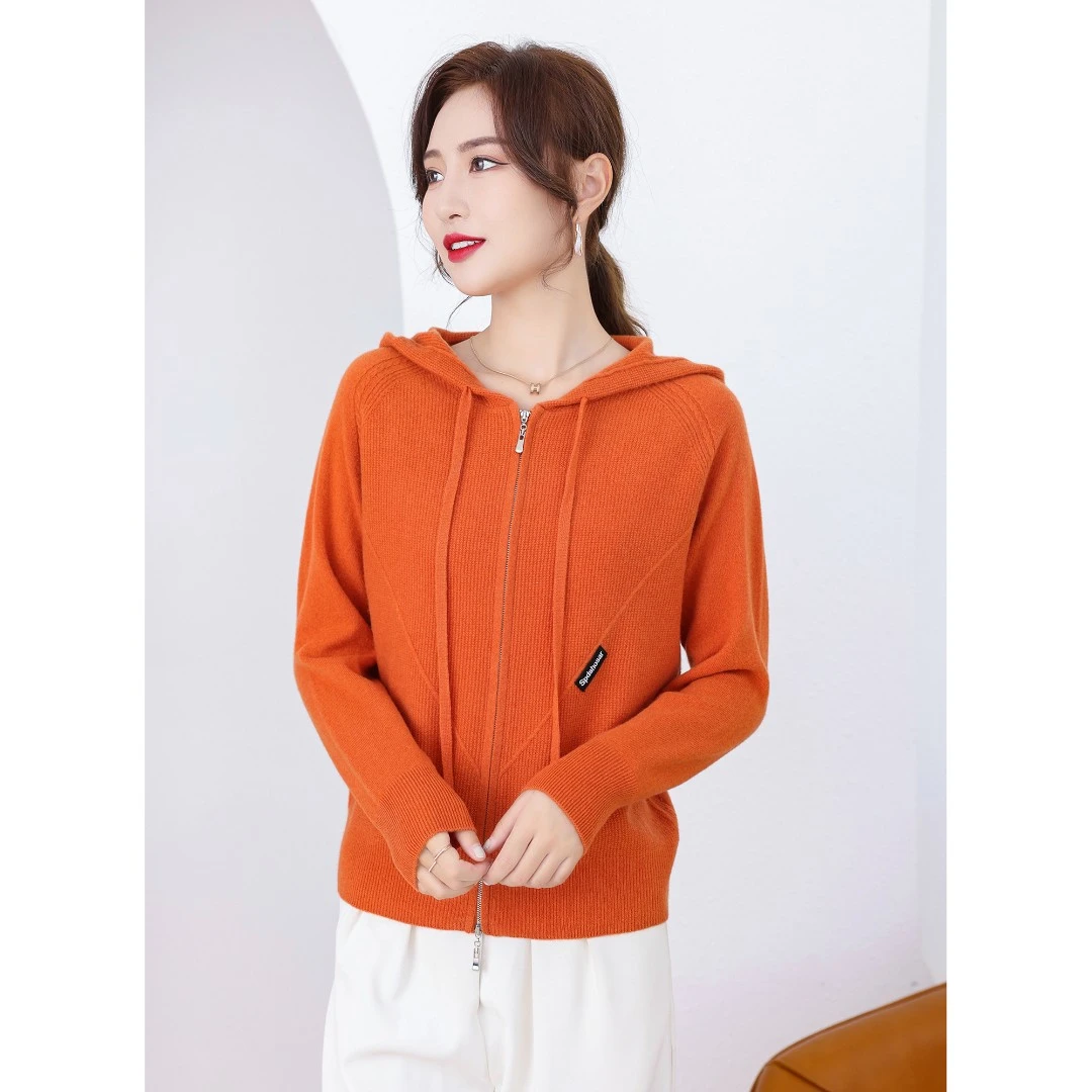 全羊毛卫衣女洋气针织拉链开衫年新款秋冬直播连帽毛衣短外套百搭