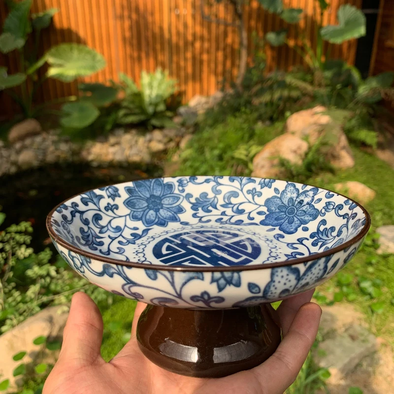 花界 | 青花托盘元青花复古苔藓球底座高脚盆口直径16款式