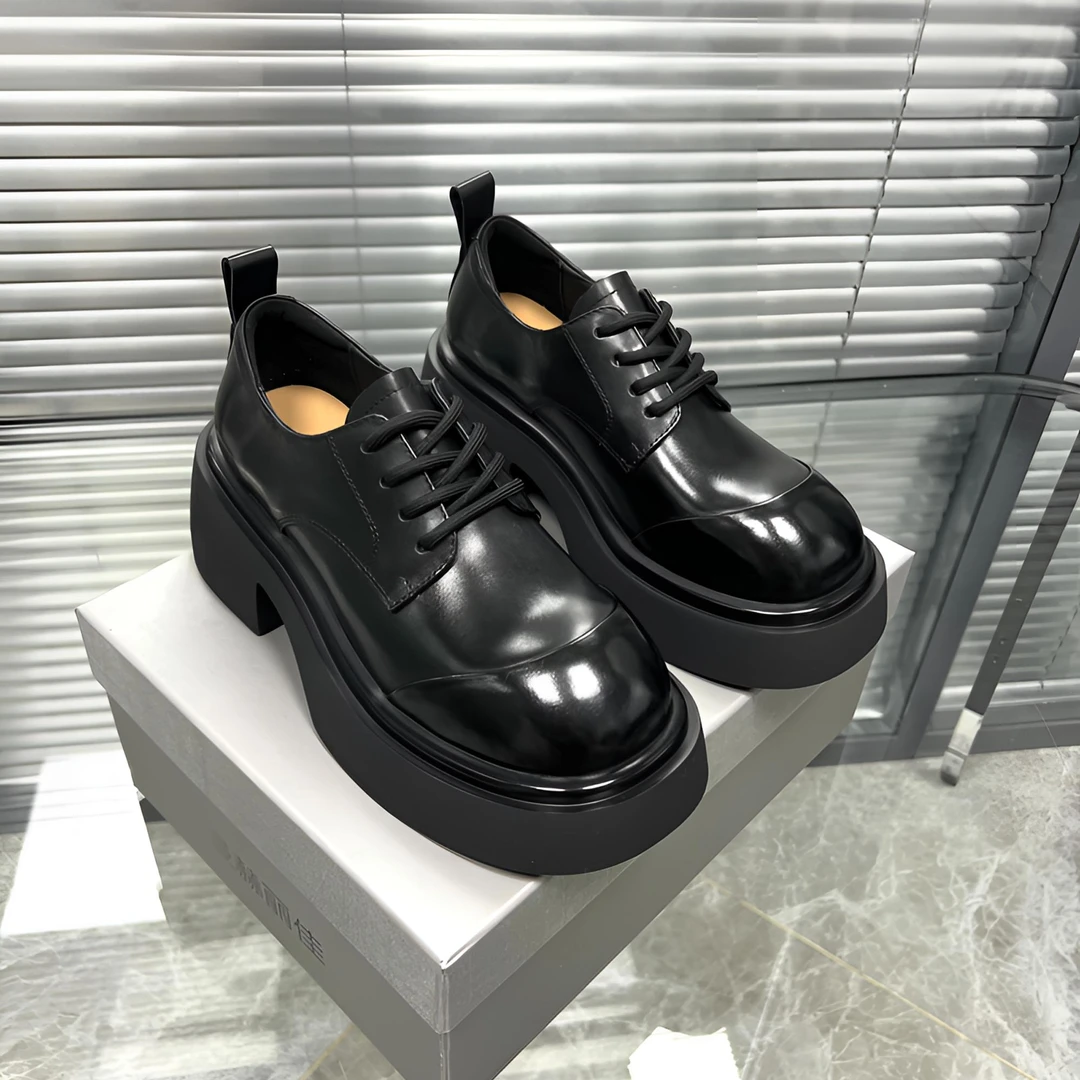 4036-3全新升级胎增高耐磨里外头层牛皮高品质厚底乐福鞋女士皮鞋