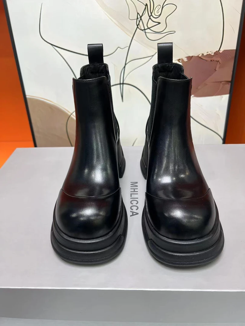 6608-2时尚百搭潮流厚底英伦风真皮女士休闲切尔西靴