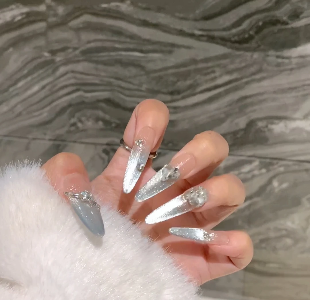 【永夜星河】手工气质穿戴甲纯欲显白美甲可拆卸渐变冰透重复穿戴式