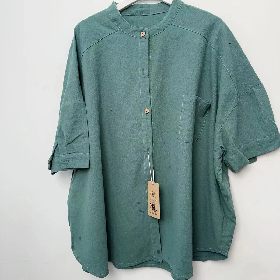 【流浪记】D460湖蓝色麻质休闲经典百搭开衫