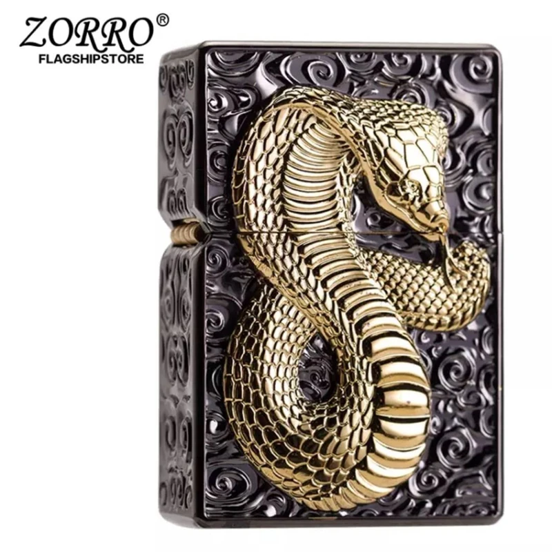 ZORRO佐罗煤油打火机重盔甲蛇纯铜精雕砂轮式点火防风复古创意