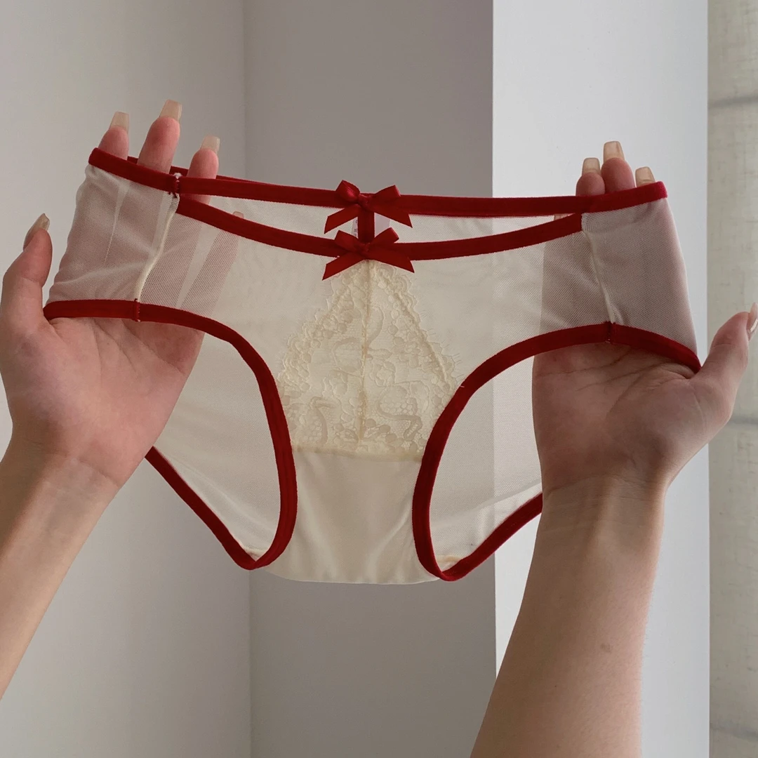 蝴蝶结性感内裤女网纱新款软纱蕾丝薄款纯欲风女生女士低腰三角裤