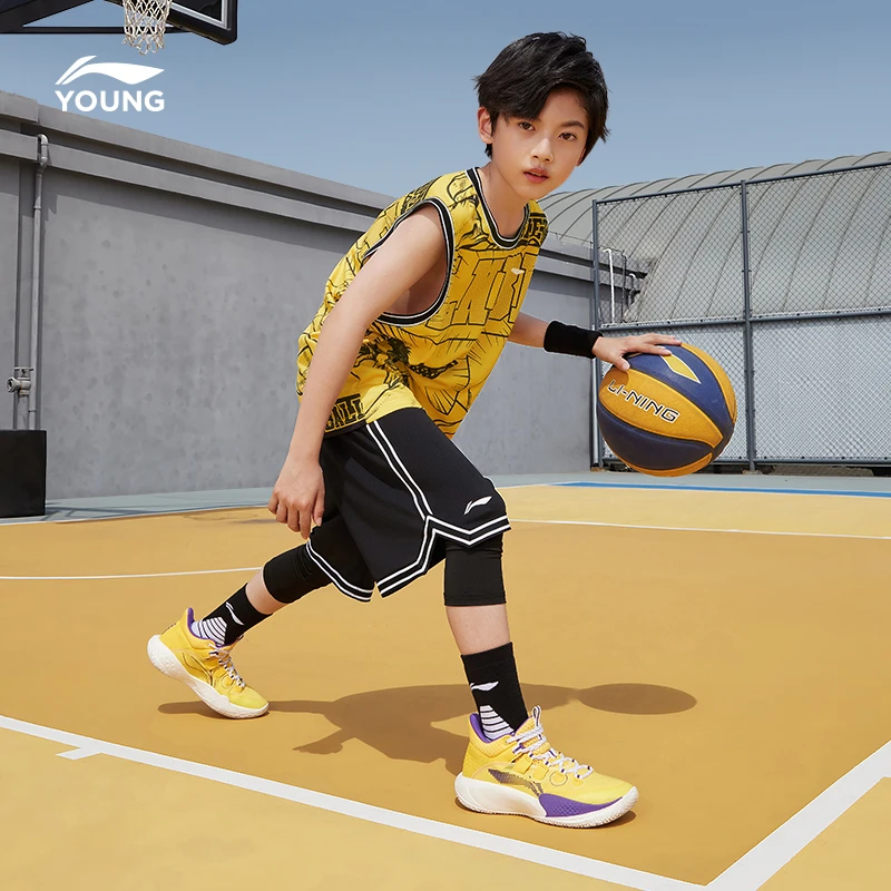 李宁儿童男童夏季套装大童装无袖透气背心篮球训练运动服YATT137