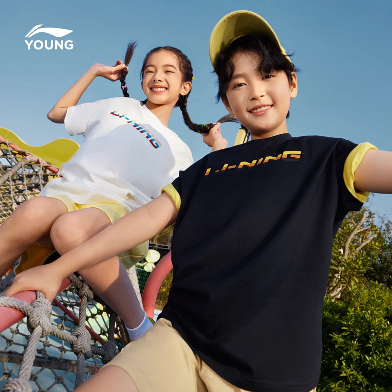 李宁儿童短袖T恤男童女童小大童夏季童装运动跑步休闲上衣YHST235