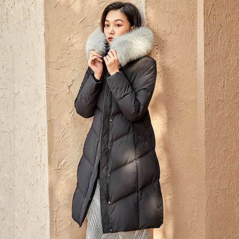 Chericom/千仞岗【官方】女士毛领连帽过膝中长款羽绒服Y279221Y