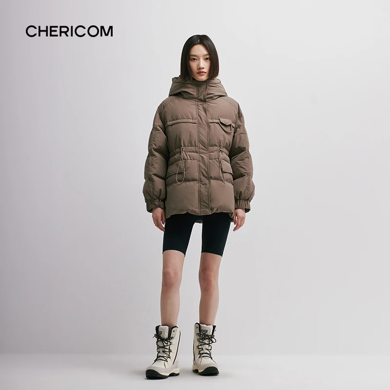 千仞岗新款女士连帽腰部抽绳显瘦羽绒服外套Y298088Y