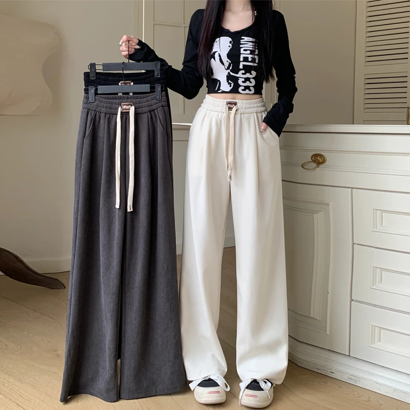 K大码女装胖mm宽松阔腿裤春秋新款裤子高腰百搭显瘦休闲直筒裤