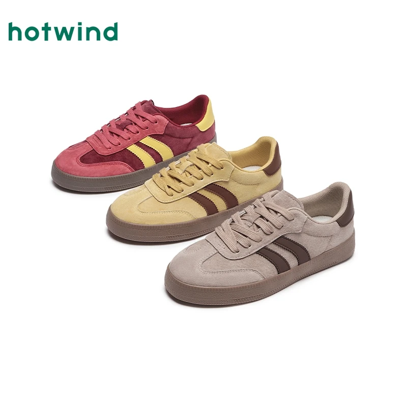 热风2024年秋季新款女士时尚休闲鞋百搭复古潮流平底低帮H14W4751