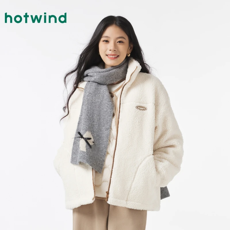 热风2024年冬季新款女士针织小狗提花围巾P064W4404