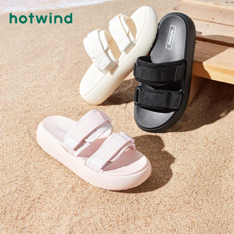 热风2023年新款女士时尚拖鞋凉鞋百搭厚底外穿纯色中跟H65W3606