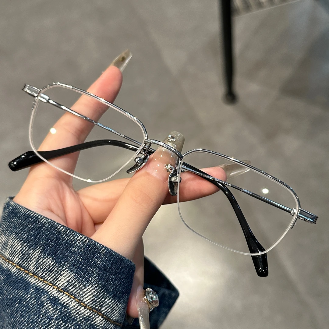 半框纯钛近视眼镜男可配近视度数超轻商务斯文眼睛框架女